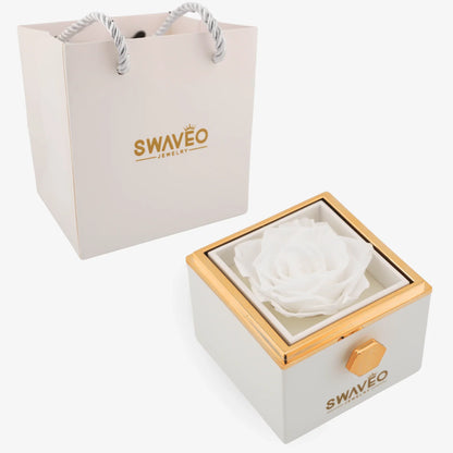 Rotating Forever Rose Box - W / Promise Ring (White Box Red Ring)