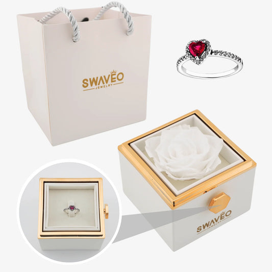 Rotating Forever Rose Box - W / Promise Ring (White Box Red Ring)